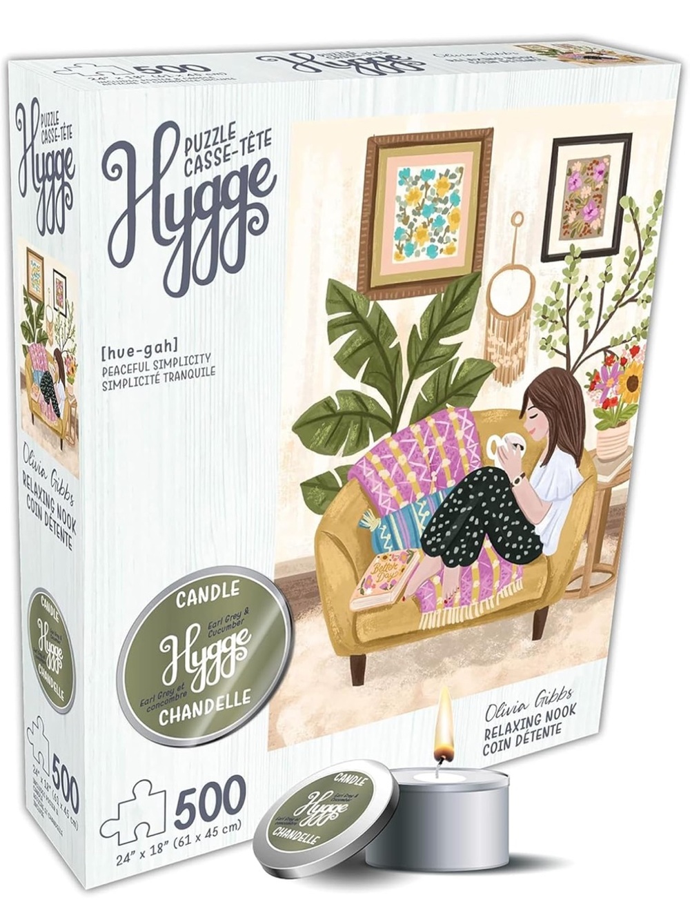 Hygge 500-Piece Puzzle - Cozy Living Room/Relaxing Nook - comes with candle!